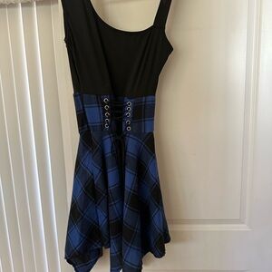 Stylish Black and Blue Plaid Kids Dress